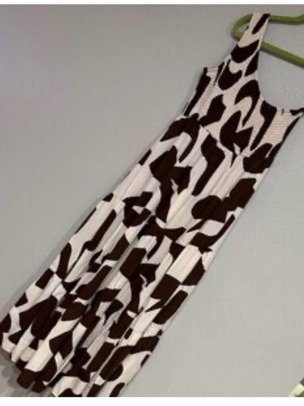 Sleeveless White Maxi Dress with Brown Abstract Print
